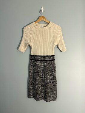 Venus Cream Black Ribbed Dress